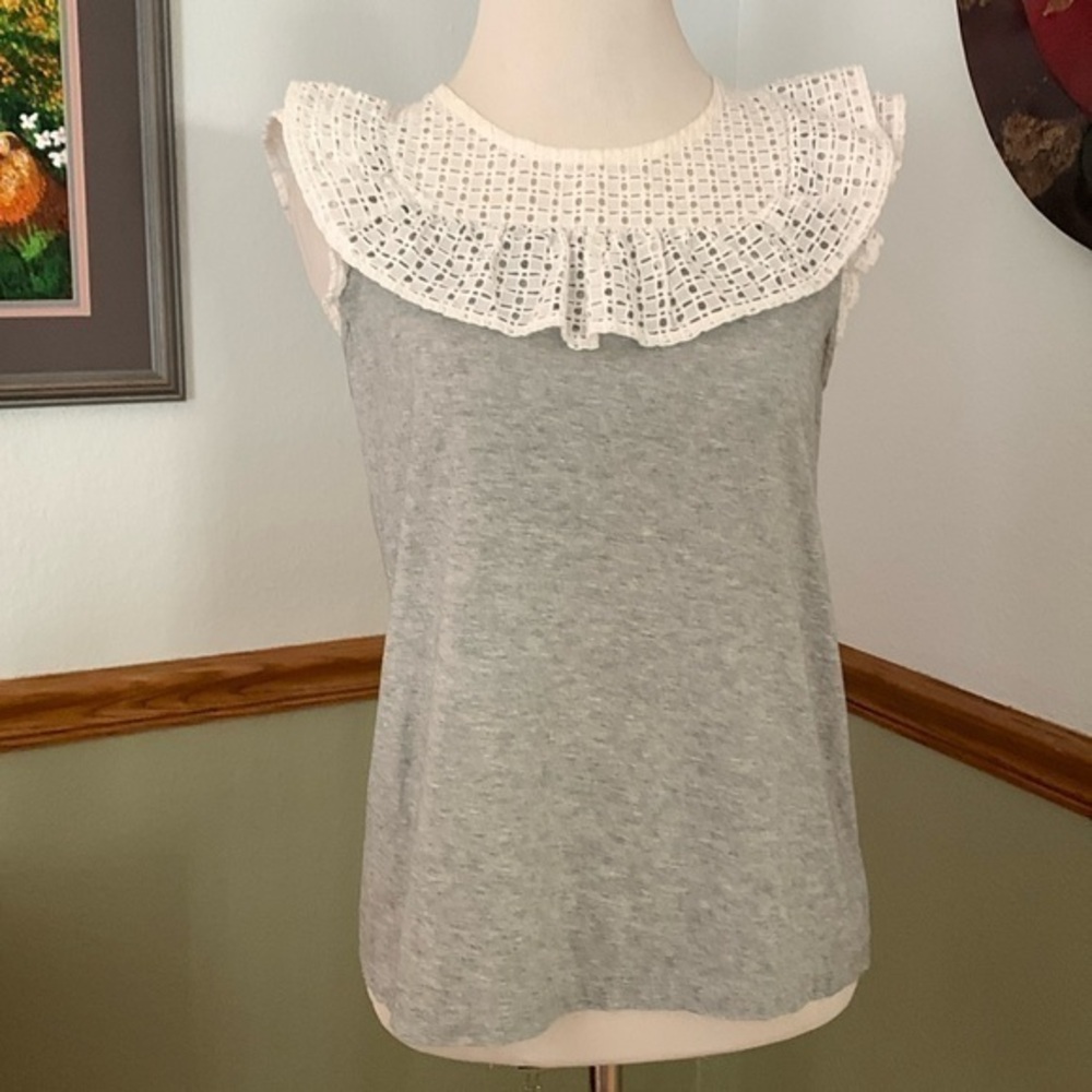J Crew White crochet collar gray sleeveless tank top XS